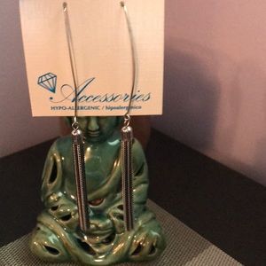 Long Silver Black Dangle Earrings